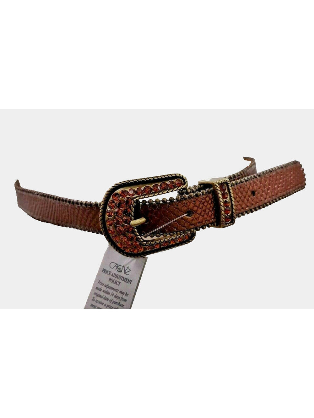 Rhinestone Studded Cache Belt Chain Ball Bronze Reptile Leather Snake SIZE LARGE - Picture 2 of 11